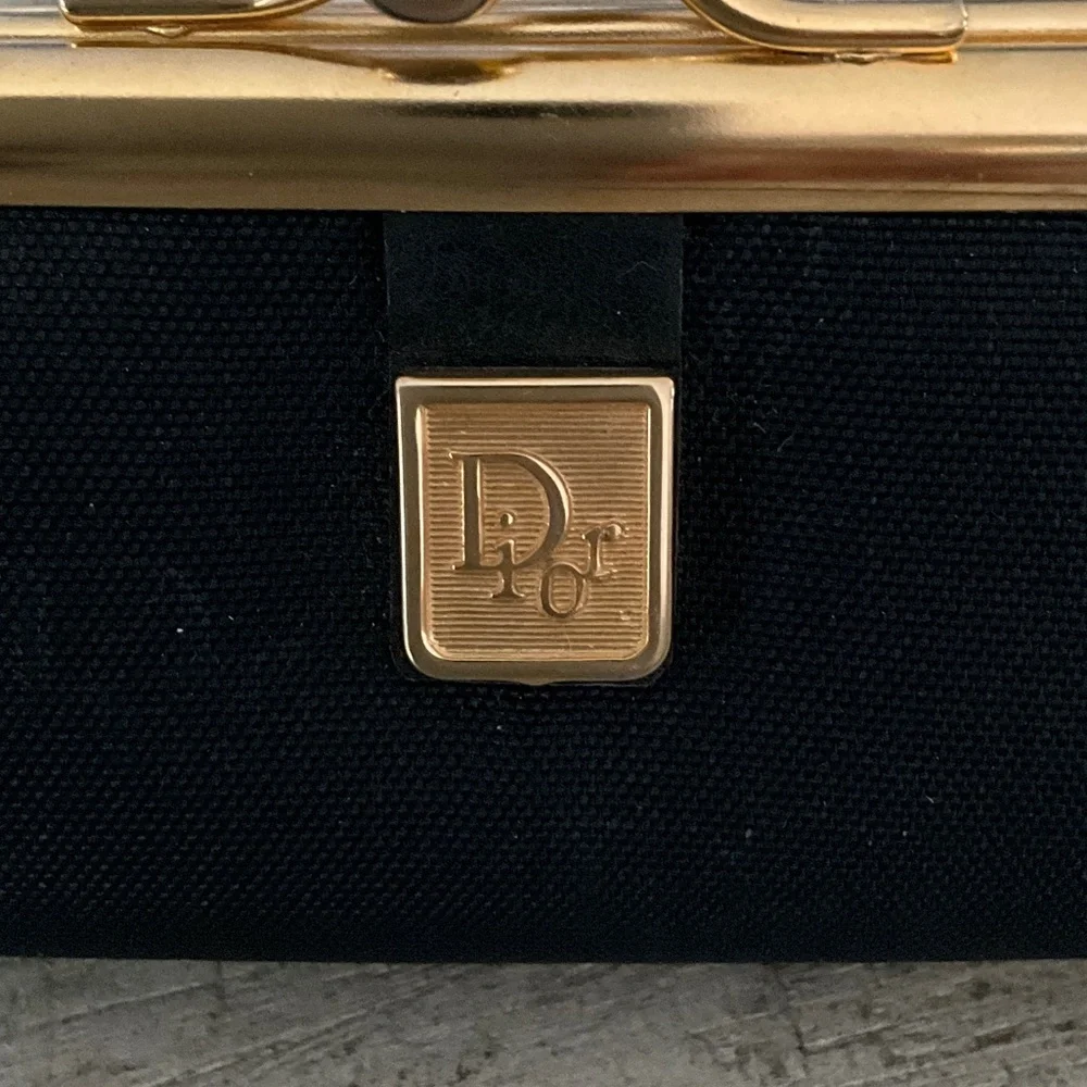 Vintage Dior Navy Canvas Key Pouch with Gold-Tone Frame - Picture 3 of 9